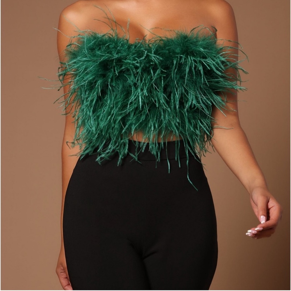 Fashion Nova Emerald Feather Crop Top